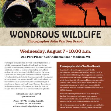 Wondrous Wildlife – Photographer John Van Den Brandt – Wednesday, August 7 – 10 a.m.