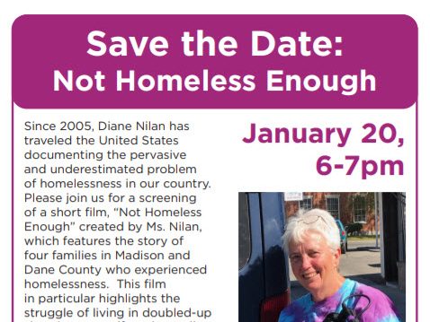 Screening of a short film, “Not Homeless Enough” on January 20, 2022, from 6-7 PM